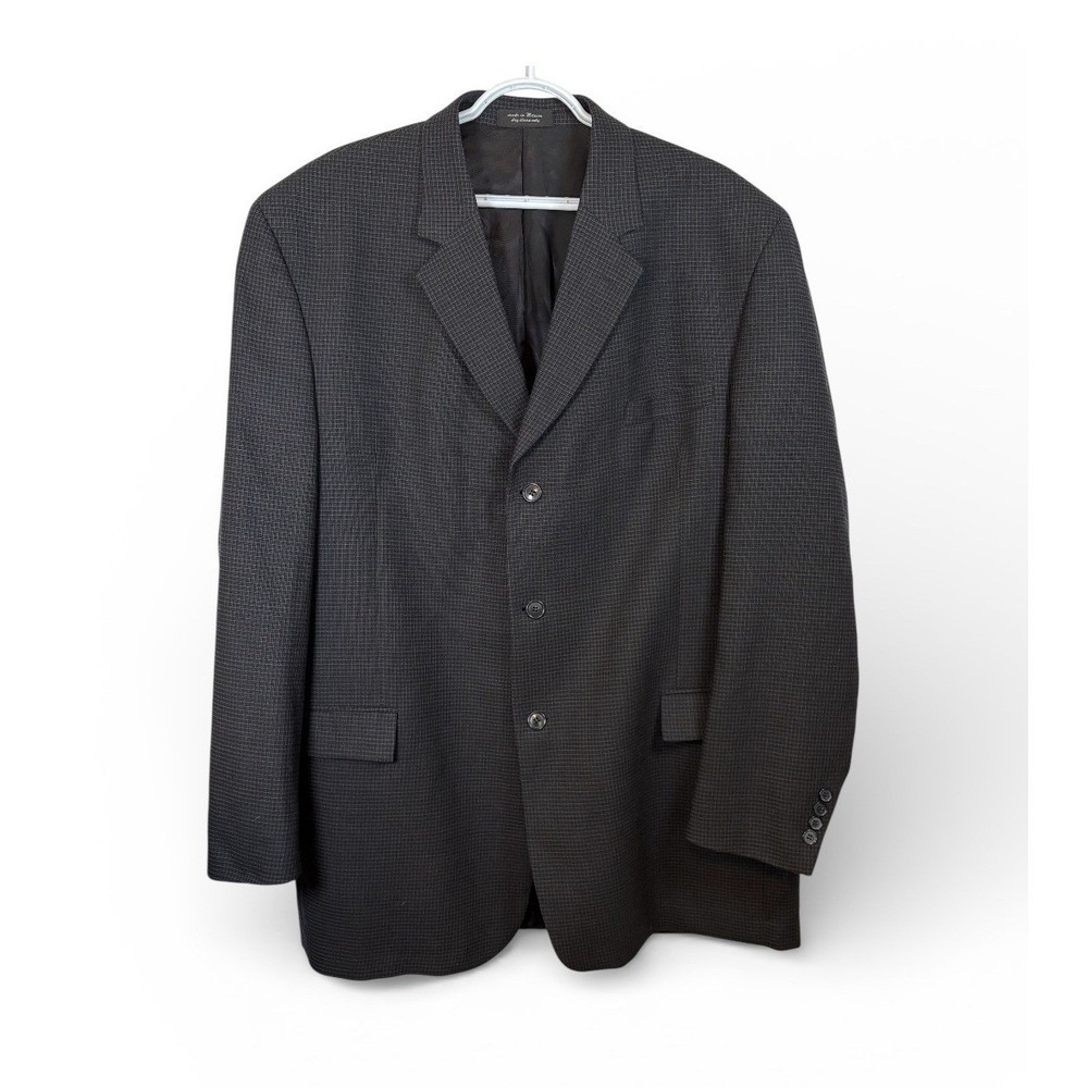 Andrew Fezza Men's Blazer‎ 48L Dark Gray Plaid Wool Natural Stretch Suit Jacket
